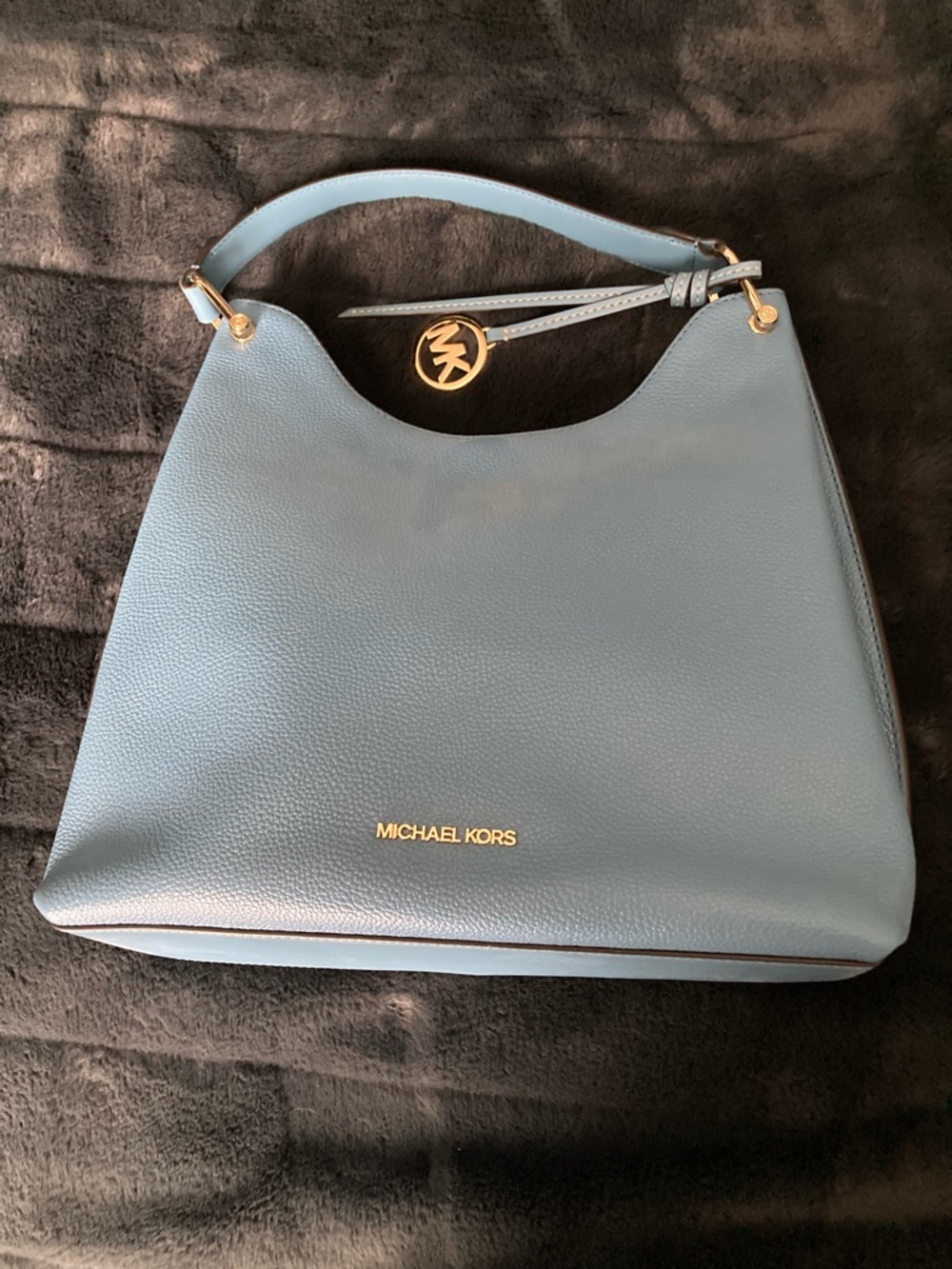 Michael Kors Powder Blue Leather Shoulder Hobo with Gold Hardware